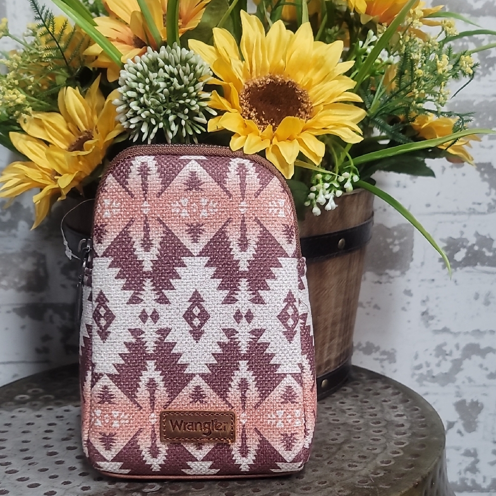 Wrangler Brown and Cream Crossbody Bag with Geometric Design